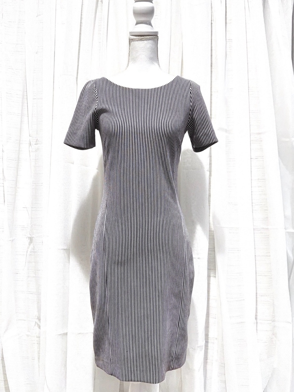 Banana Republic Black and White Vertical Stripe Midi Dress